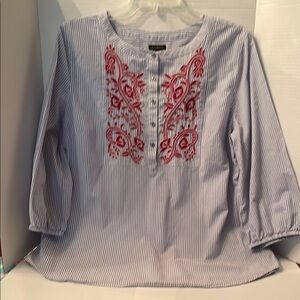 Talbots Blue and Red Embroidered Blouse